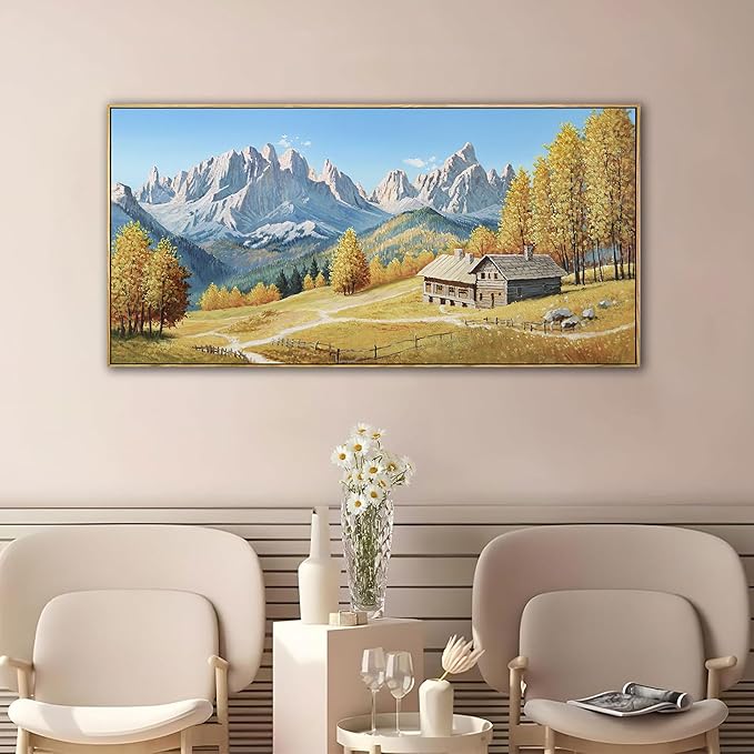 yiijeah Rustic Wall Art - Paintings for Living Room Framed Canvas Wall Decor Large Framhouse Country Fall Snowman Picture for Bedroom Office Home Decoration