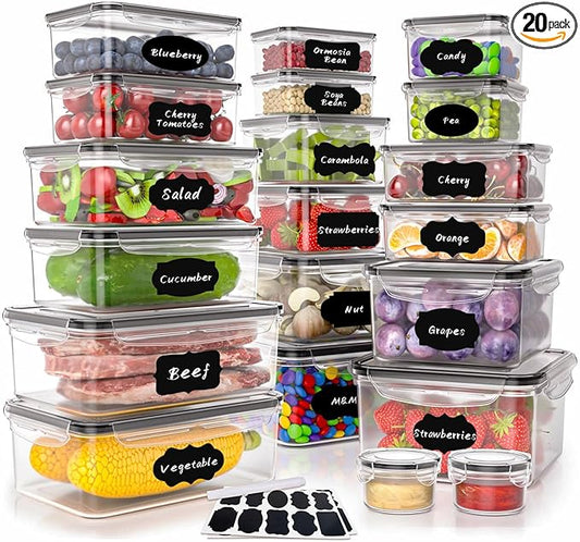 40 PCS Plastic Food Storage Containers with Lids Airtight, BPA-Free Leakproof Meal Prep Containers Reusable,Microwave & Dishwasher & Freezer Safe,Includes Labels & Pen