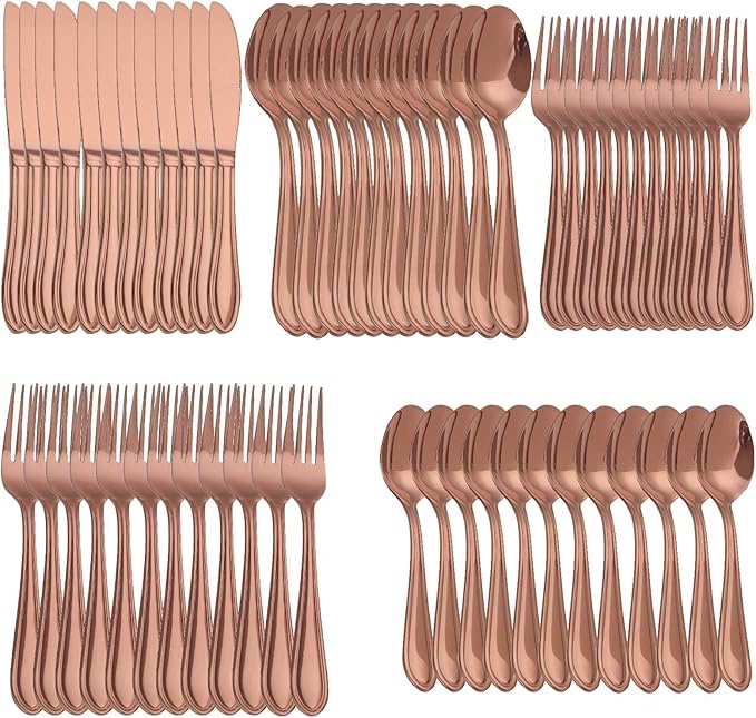 Rose Gold Silverware Set,60-Piece Stainless Steel Flatware for 12, Heavy-Duty 18/0 Stainless Steel Utensils,Mirror Polished Dishwasher Safe for Home & Kitchen Dining