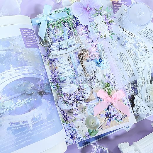 Snycler Pre-Cut Purple Rhyme Themed PET Washi Tapes - Vintage Aesthetic Tape Stickers for Journaling, Scrapbooking, Junk Journals, Crafts, Planners - 4 Rolls