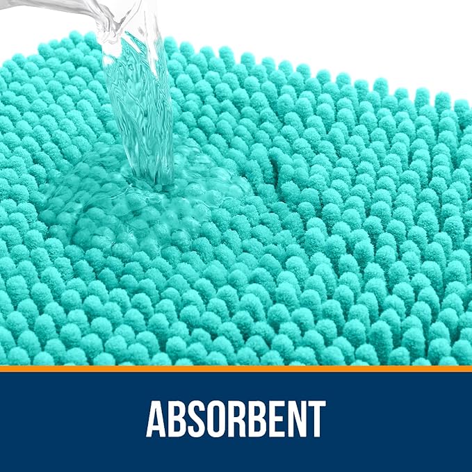 OLANLY Bathroom Rugs 47x17, Extra Soft Absorbent Chenille Bath Rugs, Rubber Backing Quick Dry, Machine Washable Bath Mats for Bathroom Floor, Tub and Shower, Home Decor Accessories, Teal