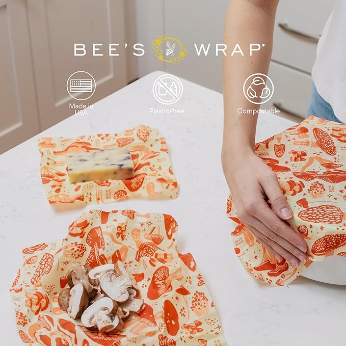 Bee's Wrap Beeswax Wraps for Food - Bread Wrap - Made in USA Reusable Bread Storage Bags - Organic & Eco-Friendly Alternative to Aluminum Foil, Sourdough Bags & Plastic Wrap, Mushroom Magic