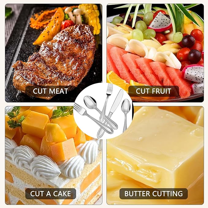 Silverware Set, 40-Piece Stainless Steel Flatware, 18/0 Stainless Steel Utensils, Dishwasher Safe, Modern Tableware for Home & Kitchen Dining