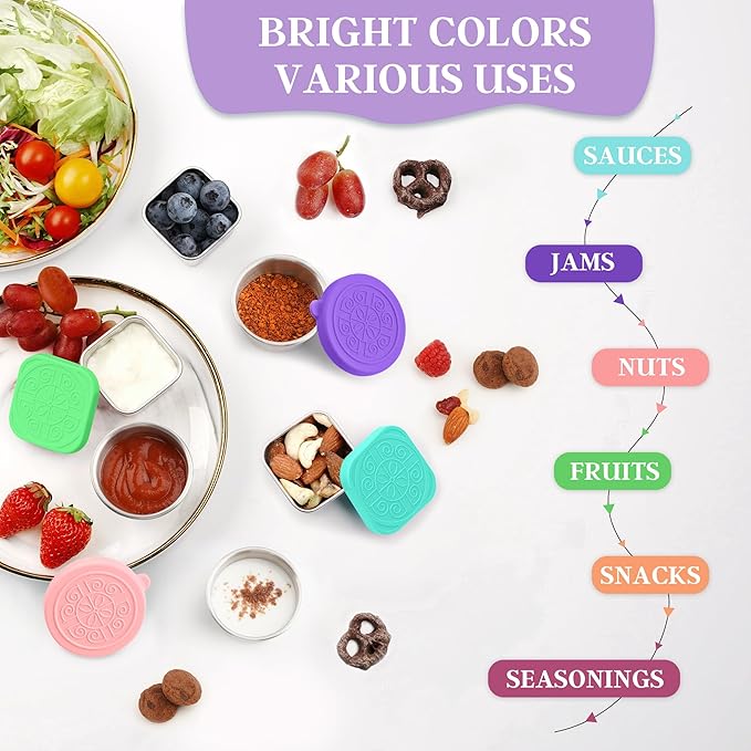 6 PCS Salad Dressing Container to Go,Handy Leakproof Stainless Steel Meal Prep Containers Reusable,Sauce Containers for Lunch Box, Picnics, Travel, Office and Kitchen Storage-1.6oz+2.7oz