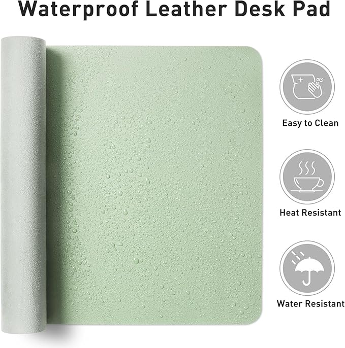 Aothia Large PU Leather Desk Pad Protector – Non-Slip Mouse Pad & Writing Mat for Office/Home, Waterproof, Easy to Clean (36" x 17", Aqua)