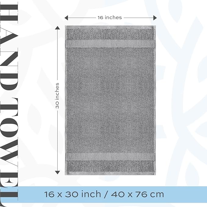 White Classic Luxury Light Gray Hand Towels - Soft 100% Turkish Cotton | Highly Absorbent Hotel spa Bathroom Towel Collection | 16x30 Inch | Set of 6