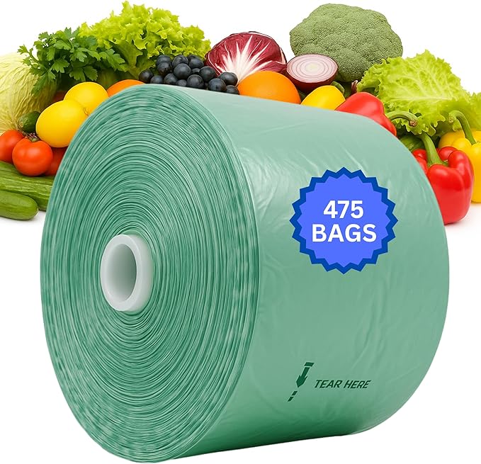 Narrow Profile Produce Bags Roll Green - 475 Bags - 16"x28" – 1 Roll - 8 Microns – for Grocery, Small Business, Produce Use, Food & Storage Needs, Garden Fresh, Narrow Profile, Kitchen Use