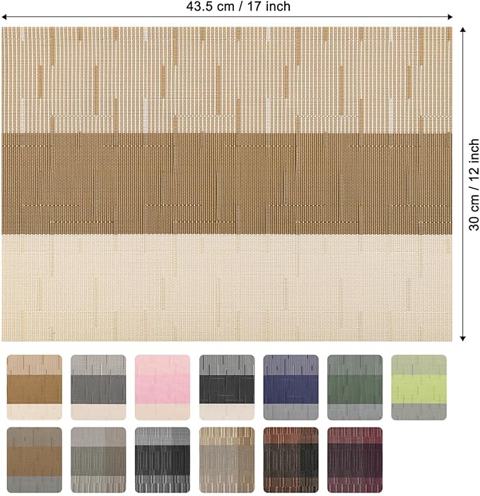 Placemats Set of 4, Vinyl Woven Place Mats Indoor Set of 4 Washable Wipeable PVC Table Mats Heat-Resistant Non Slip Placemat for Kitchen Dining Outdoor Table (Beige Light Brown, Set of 4)