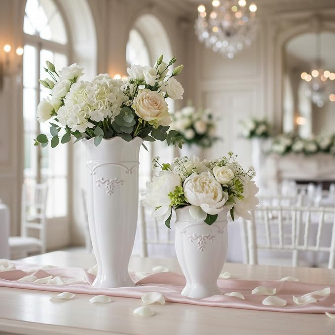 hjn White Ceramic Vase- French Flower Vase for Decor Small Vintage Vases for Flowers/Home Decoration/Kitchen/Table/Living Room/Shelf/Mantel/Office-Height-6.8"