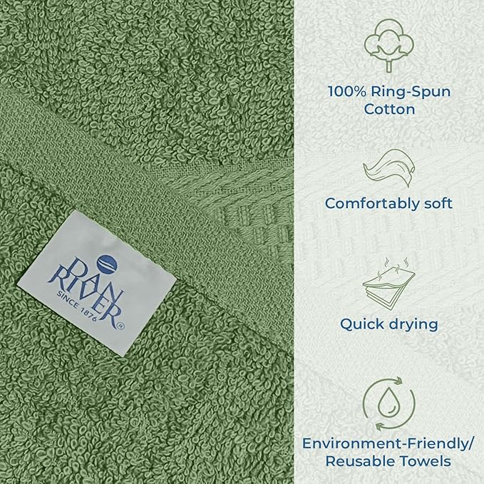 DAN RIVER 100% Ring Spun Cotton 3-Piece Towel Set, Sage-Green, Bath Towel, Hand Towel and Washcloths, 550 GSM - Soft, Absorbent Quick Dry Cotton Towels for Bathroom, Spa, and Gym