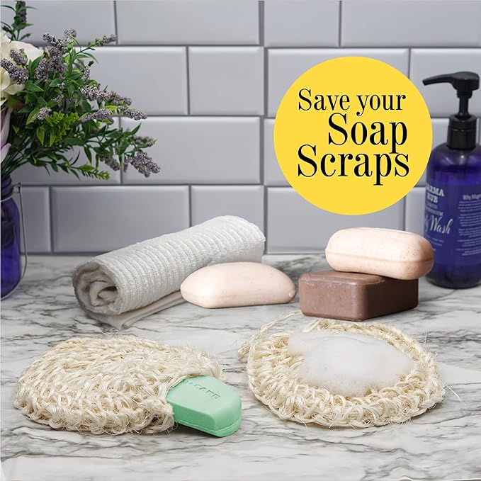 Natural Handwoven Sisal Loofah Body Scrubber - Organic Shower Sponge Made from Premium Agave Fibers - Arabic-Turkish Style with Bar Soap Pouch - Natural Body Scrubber for Men & Women (3-Pack)