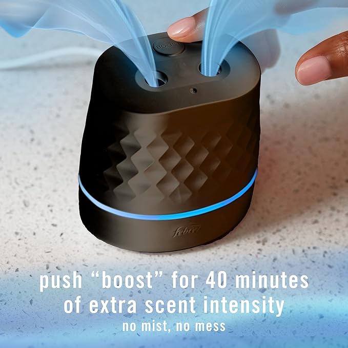 Febreze Plug Scent Booster in Black, Continuous Scent Device Oil Diffuser, Compatible with Febreze Air Freshener Plug in Refills