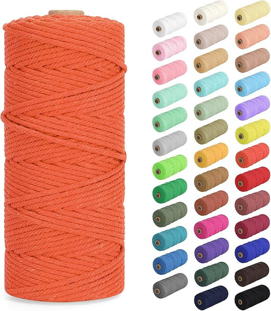 Natural Cotton Macrame Rope - 2mm x 220Yards (656Feet), 2 Strands Twisted Macrame Cotton Cord for Wall Hanging, Plant Hangers, Crafts, Gift Wrapping and Wedding Decorations, Orange