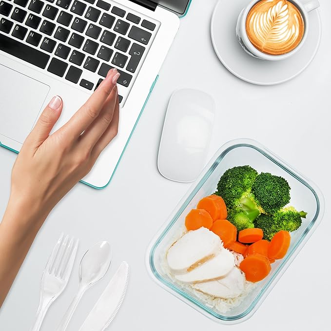 Prep Naturals Glass Meal Prep Containers - Oven, Microwave & Freezer Safe - Leakproof Airtight Glass Storage Containers with Lids - For Food Prep & Lunch - Pack of 5, 36 Oz, Square