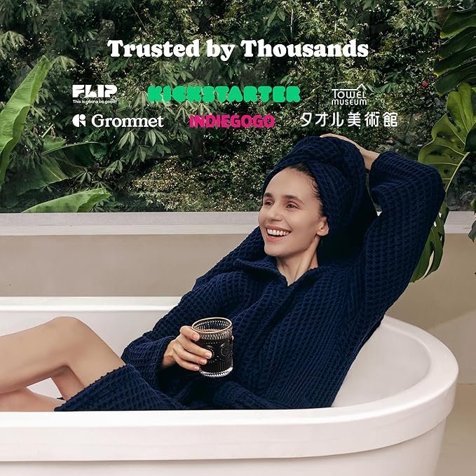 Luxury Japanese Cotton Waffle Bath Towel | Plush, Absorbent, and Quick Dry | Free Storage Bag Included (Ocean Blue, Complete Set (4-Piece))