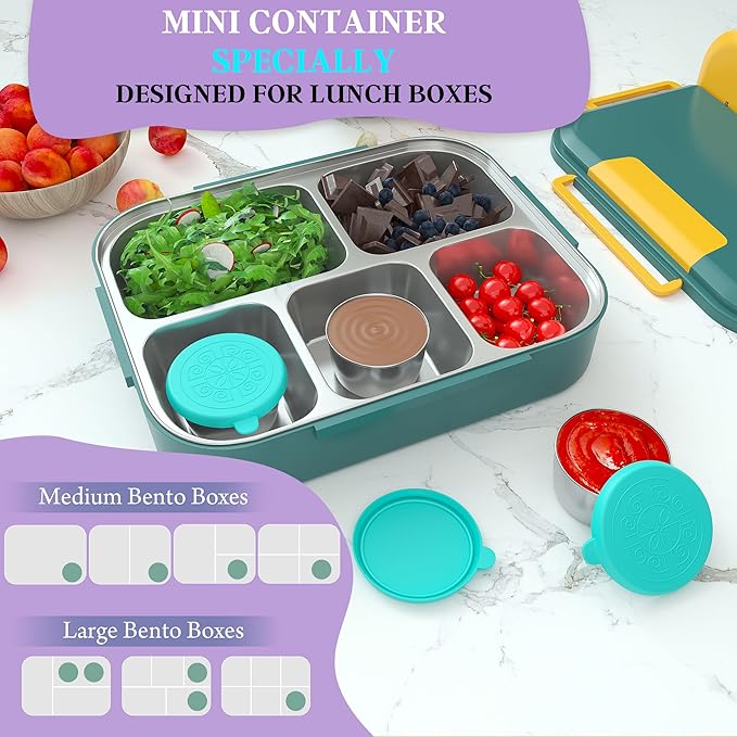 6x2.7 Oz Salad Dressing Container to Go,Handy Leakproof Stainless Steel Meal Prep Containers Reusable,Sauce Containers for Lunch Box, Picnics, Travel, Office and Kitchen Storage