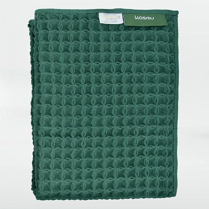 Luxury Japanese Cotton Waffle Bath Towel | Plush, Absorbent, and Quick Dry (Forest Green, Hand Towel, 32" x 16")