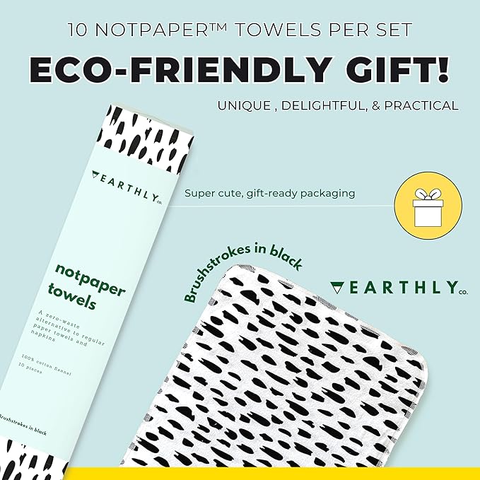 Reusable Paper Towels - 10 Pack - Roll of Washable Cotton Cloth Paper Towels - Paperless Reusable Napkins Cloth Washable - Absorbent + Long Lasting - Zero Waste Products - (Brushstrokes)