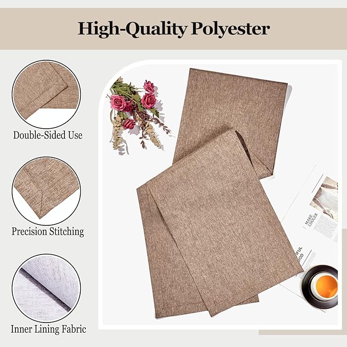 Mebakuk Linen Farmhouse Table Runner Large Burlap Style Soft and Waterproof Decorative Fabric Runner for Outdoor Wedding and Dinner (14 x 48 Inch, Flaxen)