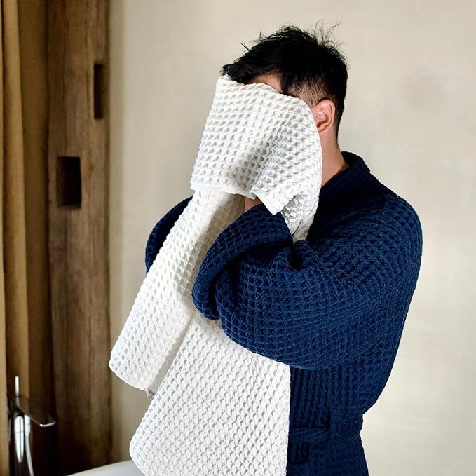 Luxury Japanese Cotton Silk Waffle Bath Towel | Plush, Absorbent, and Quick Dry (Shell White, Face Towel (6 Pack))