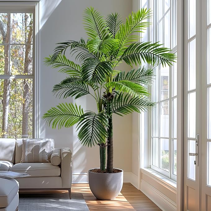 6.2FT Artificial Phoenix Palm Tree with Coconut Fruit Outdoor Indoor Decor Large Faux Coconut Silk Palm Tree Tropical Fake Tree Large Faux Sago Palm Plant for Home Yard Outside Patio Poolside