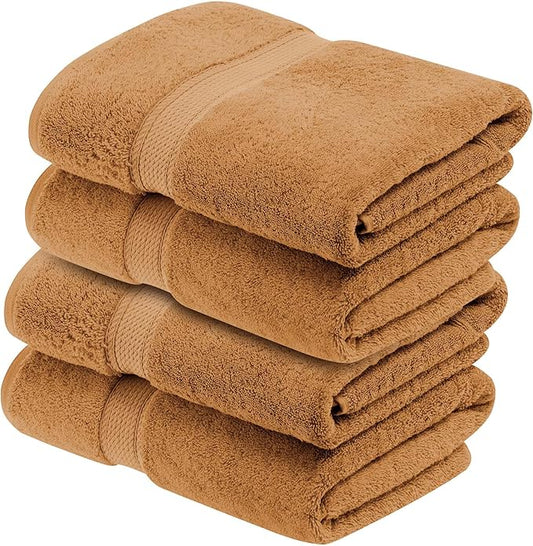 BNM Egyptian Cotton Heavyweight Towels, Ideal For Bathroom, Shower, Spa, 800 GSM Bath Towels, Highly-Absorbent, Luxury Bathroom Essentials, Soft Plush Home Basics, Bath Towel Set of 4, Orange Rust