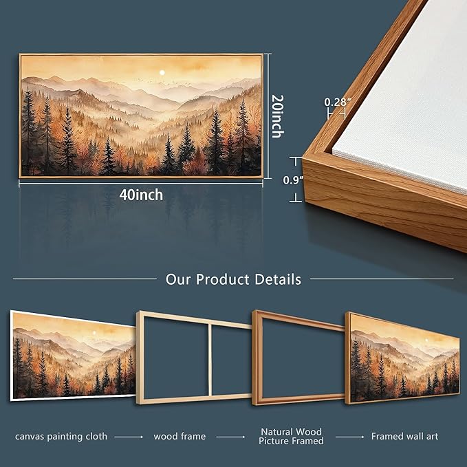 FUHAIHUA Wood Framed Canvas Wall Art For Living Room Wall Decor For Bedroom Office Wall Decoration Forest Landscape Paintings Farmhouse Pictures Artwork Room Aesthetic Home Decor 20x40 In