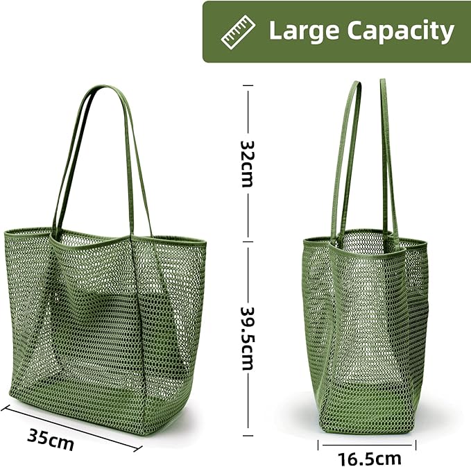 KALIDI BeachNylon Mesh Tote Bag, Casual Tote Bag Hobo Women Foldable MAX 23L Shoulder Bag For Beach Picnic Vacation
