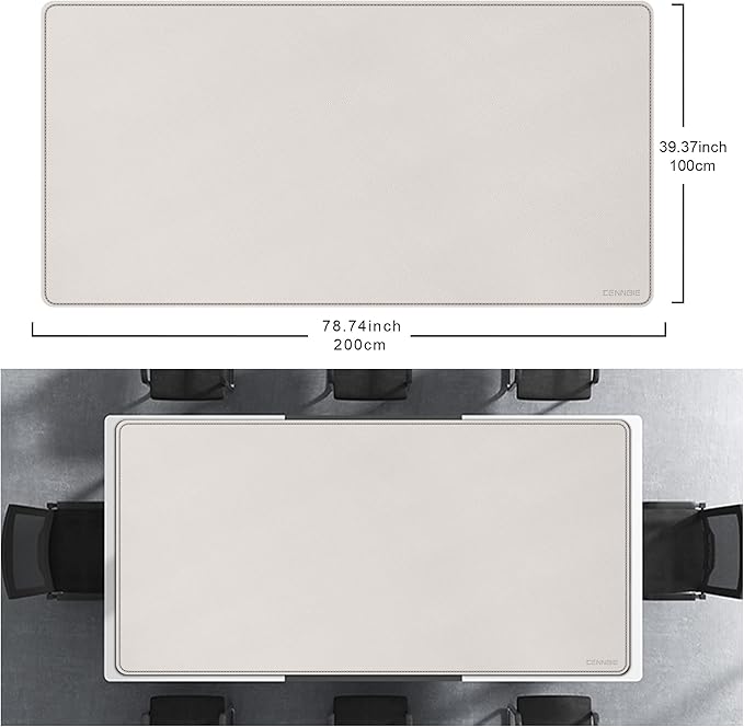 CENNBIE MAX200 78.7" x 39.4" Leather Desk Mat, Extra Large Desk Pad Blotter Protector, Extended Table Pad, Waterproof PU Leather Desk Mat on top of desks Large for Office and Home (Cream)