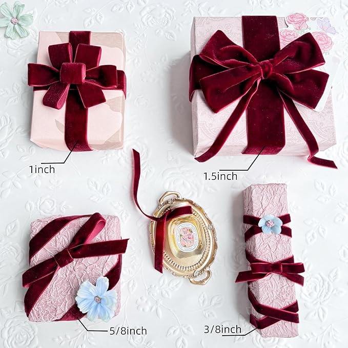 Vintage Burgundy Velvet Ribbon, 5/8 Inch X 25Yd