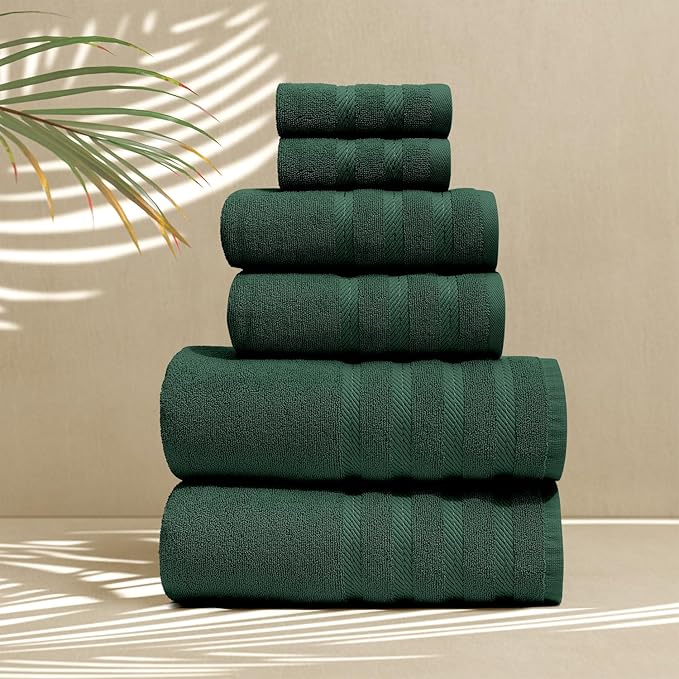 Hearth & Harbor Bath Towels for Bathroom - 100% Ring Spun Cotton Luxury Bathroom Towels - Soft & Highly Absorbent Bath Towels Set, 6 Piece Set, Hunter Green