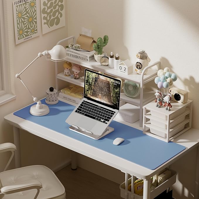 Aothia Leather Desk Pad Protector, Office Desk Mat, Large Mouse Pad, Laptop Desk Pad, Non-Slip PU Leather Desk Blotter, Waterproof Desk Writing Pad for Office and Home (Denim Blue, 55" x 17")