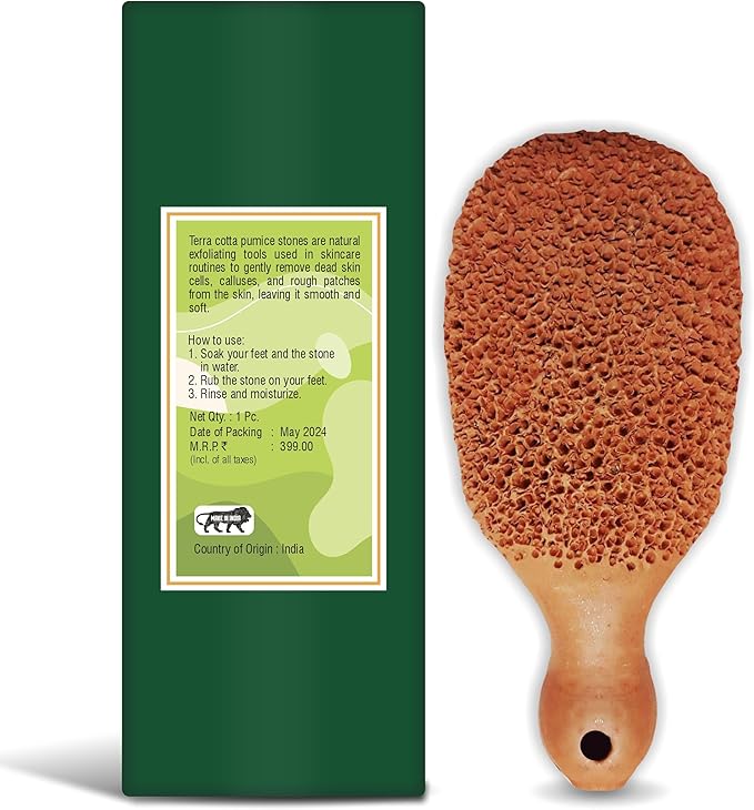 Pumice Stone for Feet Callus Remover - Terra-Cotta Foot Scrubber with 2 Sides, 100% Pure Natural Foot Pumice Stone, Pedicure Scrubber, Foot Exfoliator, Removes Calluses & Dead Skin