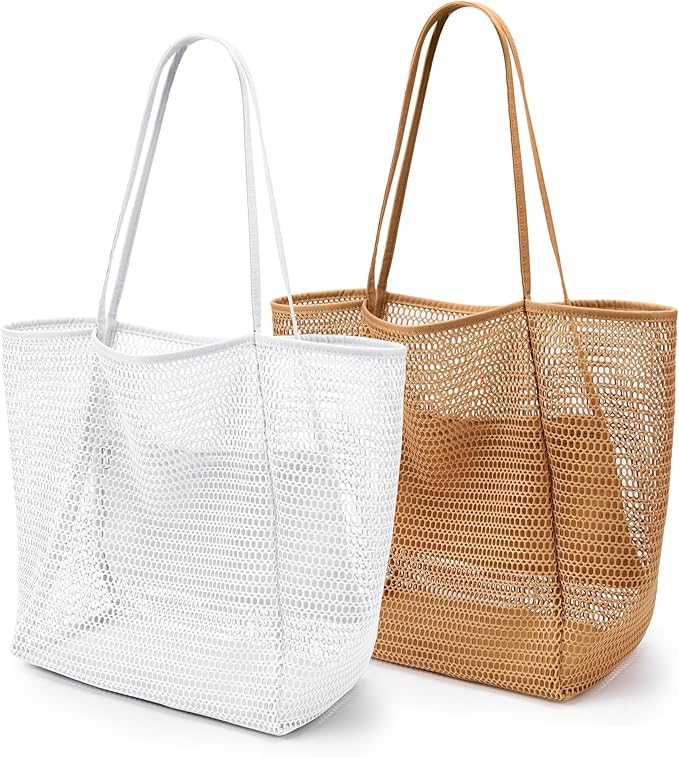 KALIDI BeachNylon Mesh Tote Bag, Casual Tote Bag Hobo Women Foldable MAX 23L Shoulder Bag For Beach Picnic Vacation