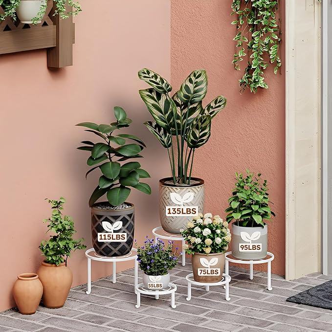 5 Pack Metal Plant Stand Indoor Outdoor Anti-Rust Iron Flower Pot Stand Holder, Round Black Display Rack Flower Stand Plant Holders for Living Room,Balcony,Garden