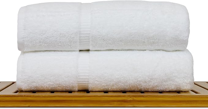 Luxury Hotel & Spa Collection Highly Absorbent, Quick Dry 100% Turkish Cotton 700 GSM, Eco Friendly Towel, for Bathroom Dobby Border Soft Bath Towel Set 27 X 54 (White, Bath Towels - Set of 2)