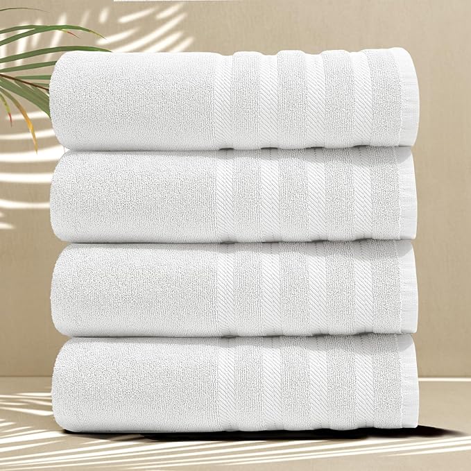 Hearth & Harbor Bath Towels for Bathroom - 100% Ring Spun Cotton Luxury Bathroom Towels - Soft & Highly Absorbent 4 Bath Towels, White