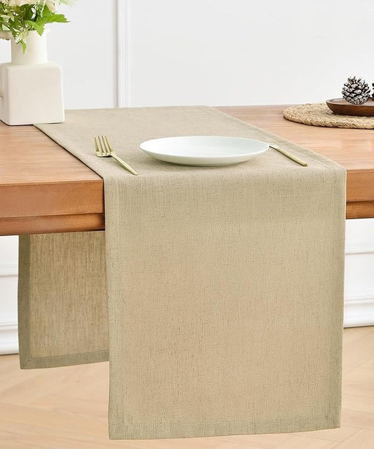 Wracra Linen Style Table Runner, Rustic Farmhouse Vintage Natural Table Runners 36 Inches Long, Handcrafted Table Runner for Fall, Winter - Everyday Use and Machine Washable