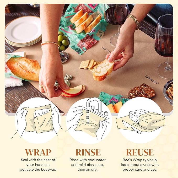 Bee's Wrap Beeswax Wraps for Food - Bread Wrap - Made in USA Reusable Bread Storage Bags - Organic & Eco-Friendly Alternative to Aluminum Foil, Sourdough Bags & Plastic Wrap, Seasons Greetings