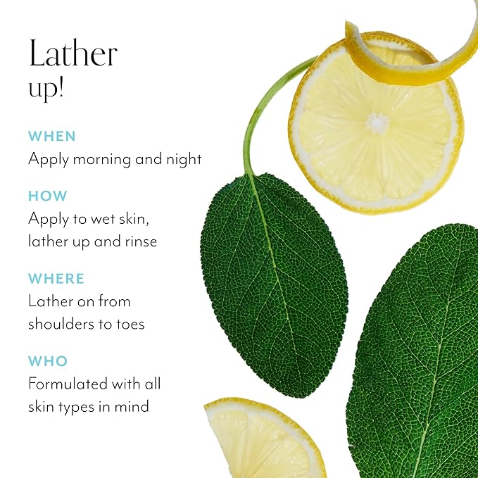 Bliss Soapy Suds Body Wash - Lemon and Sage - 32 Fl Oz - Gentle and Hydrating for Supremely Soft Skin - Paraben Free - Vegan & Cruelty Free