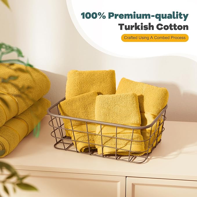 Marvione Bath Towels Set 6 Piece, 100% Turkish Cotton Highly Absorbent and Soft Towels for Bathroom 2 Bath Towels 2 Hand Towels 2 Washcloths, Gold