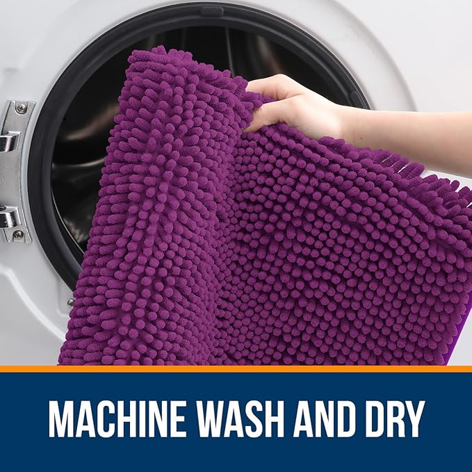 OLANLY Bathroom Rugs 30x20, Extra Soft Absorbent Chenille Bath Rugs, Rubber Backing Quick Dry, Machine Washable Bath Mats for Bathroom Floor, Tub and Shower, Home Decor Accessories, Purple