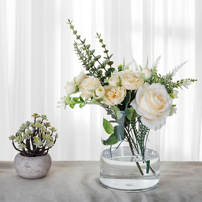 Clear Acrylic Flower Vase Centerpiece，Acrylic Cylinder Vase Decorative Wide Mouth for Flower, Plastic Flower Vases for Home，Office，Wedding Party,5.9x7.9in