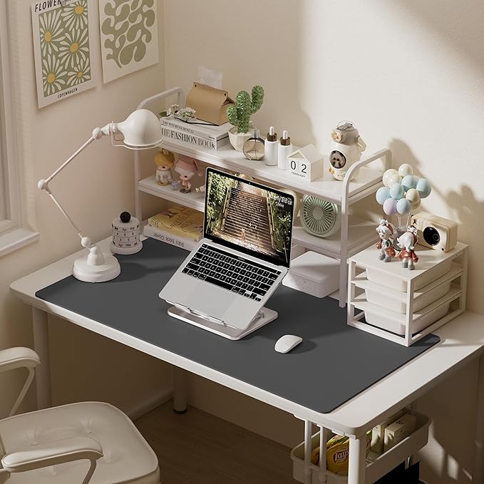 Aothia Leather Desk Pad Protector, Office Desk Mat, Large Mouse Pad, Laptop Desk Pad, Non-Slip PU Leather Desk Blotter, Waterproof Desk Writing Pad for Office and Home (Gray, 47" x 24")