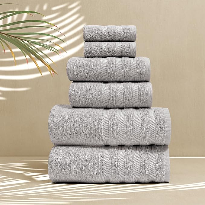 Hearth & Harbor Bath Towels for Bathroom - 100% Ring Spun Cotton Luxury Bathroom Towels - Soft & Highly Absorbent Bath Towels Set, 6 Piece Set, Light Gray