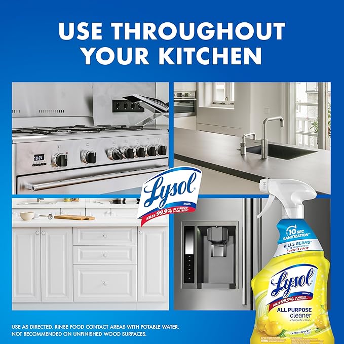 Lysol All Purpose Cleaner Spray, Multi-Purpose Disinfecting Spray, Kitchen & Bathroom Cleaner, Lemon Breeze Scent, 32 Fl Oz (Pack of 2)