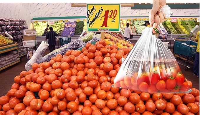 Mr Miracle Plastic Produce Bags for Food Storage - 12"x20" Clear Grocery Bag for Fruits, Vegetables, Bread - Easy Peel-Off Design, Continuous Roll, 1.75" Core, Pack of 1440 Bags [4 rolls]