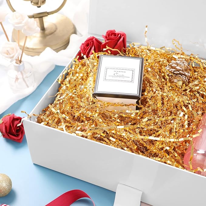 BLK&WH Gift Box with Ribbon, 13.5x9x4.1 Inches, White, Bridesmaid Proposal, Luxury Magnetic Box for Presents