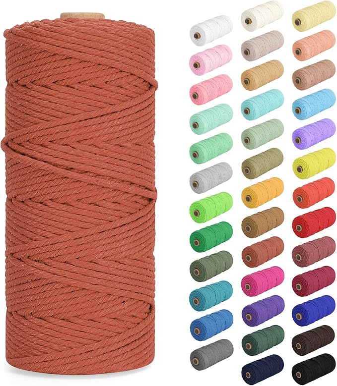 Macrame Cord 2mm x 220Yards (656Feet), Natural Cotton Macrame Rope - 2 Strands Twisted Macrame Cotton Cord for Wall Hanging, Plant Hangers, Crafts, Gift Wrapping and Wedding Decorations, Rust Red