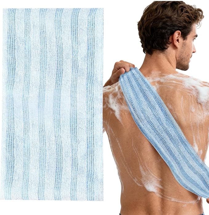 Quick Drying Bath Towel, Gentle Skin, Super Absorbent Cotton, Extendable Back Brush, Home Spa Accessory for Bathroom Shower Sauna Indoor Daily Use Family Adults Kids